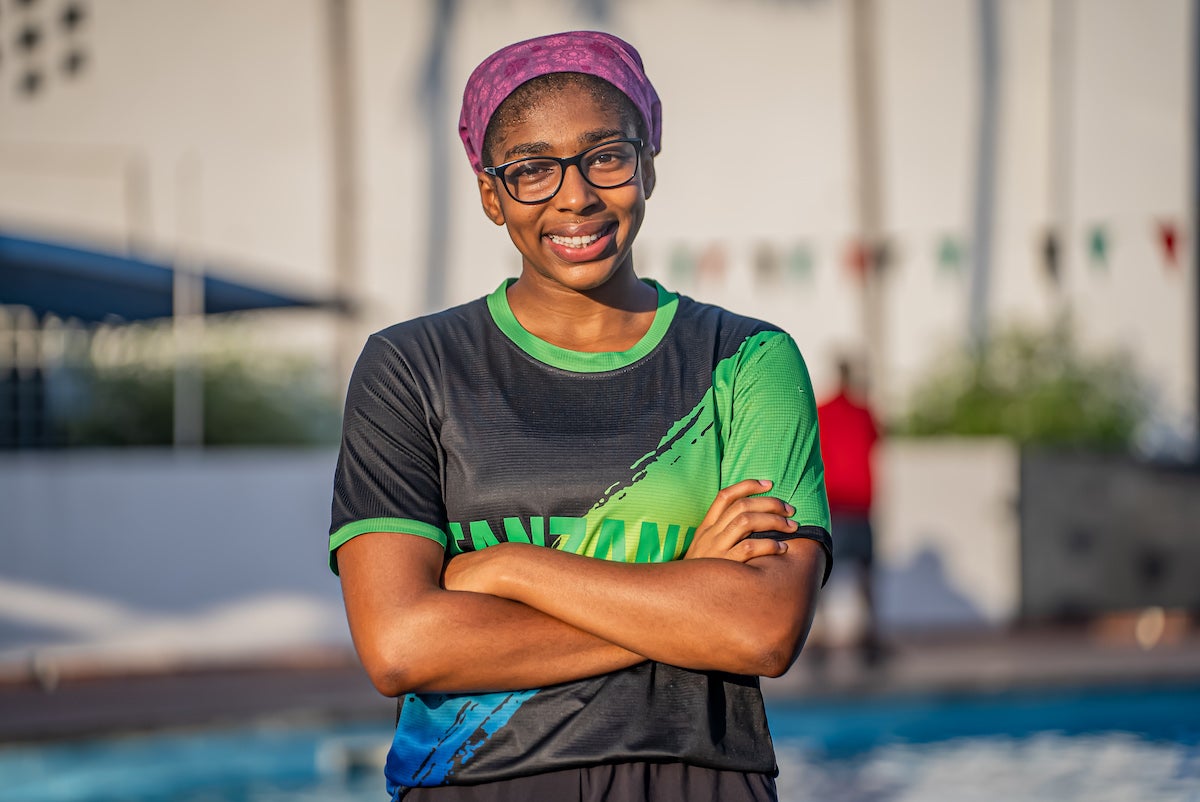Competitive swimmer, Sophia Latiff before a training session in Dar es Salaam, Tanzania. Photo: UN Women