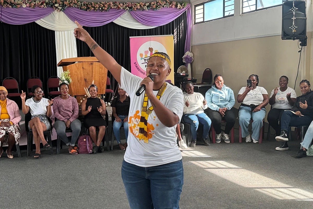 Thando, 32, performing popular songs. Photo: UN Women/Tabitha Icuga