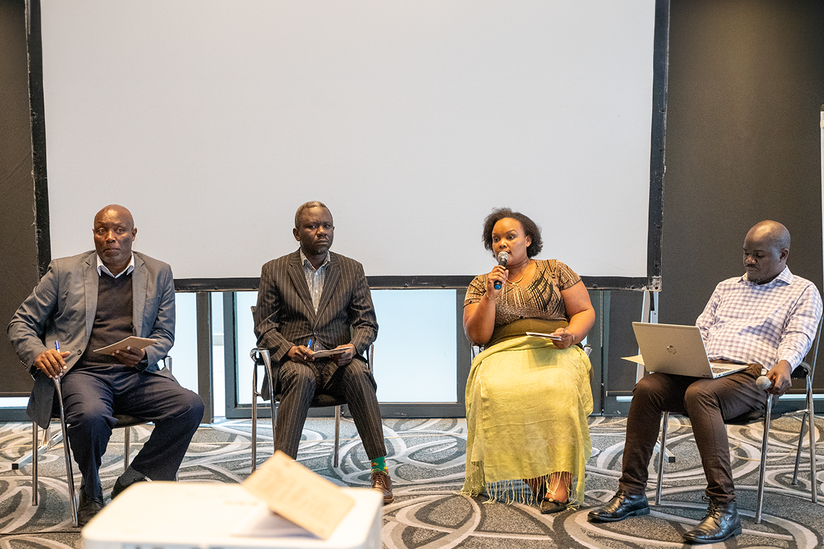 From left, Thuku Njuguna, Vice Chair of Men for Gender Equality Now (speaking), Kennedy Otina, Executive Director of the Masculinity Institute Kenya, Faith Nashipae, Chairperson Male Engagement and Inclusion Committee National Gender Sector - Kenya during a panel discussion. Photo: UN Women/Kelvin Cheruiyot