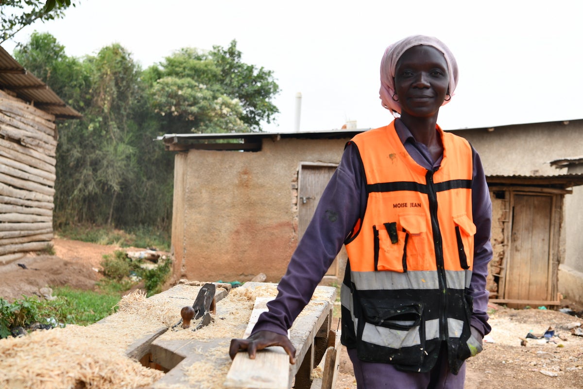 Shekinah Miriam Alice at the workshop where she trained in carpentry. Photo Credit: UN Women/Allen Ankunda