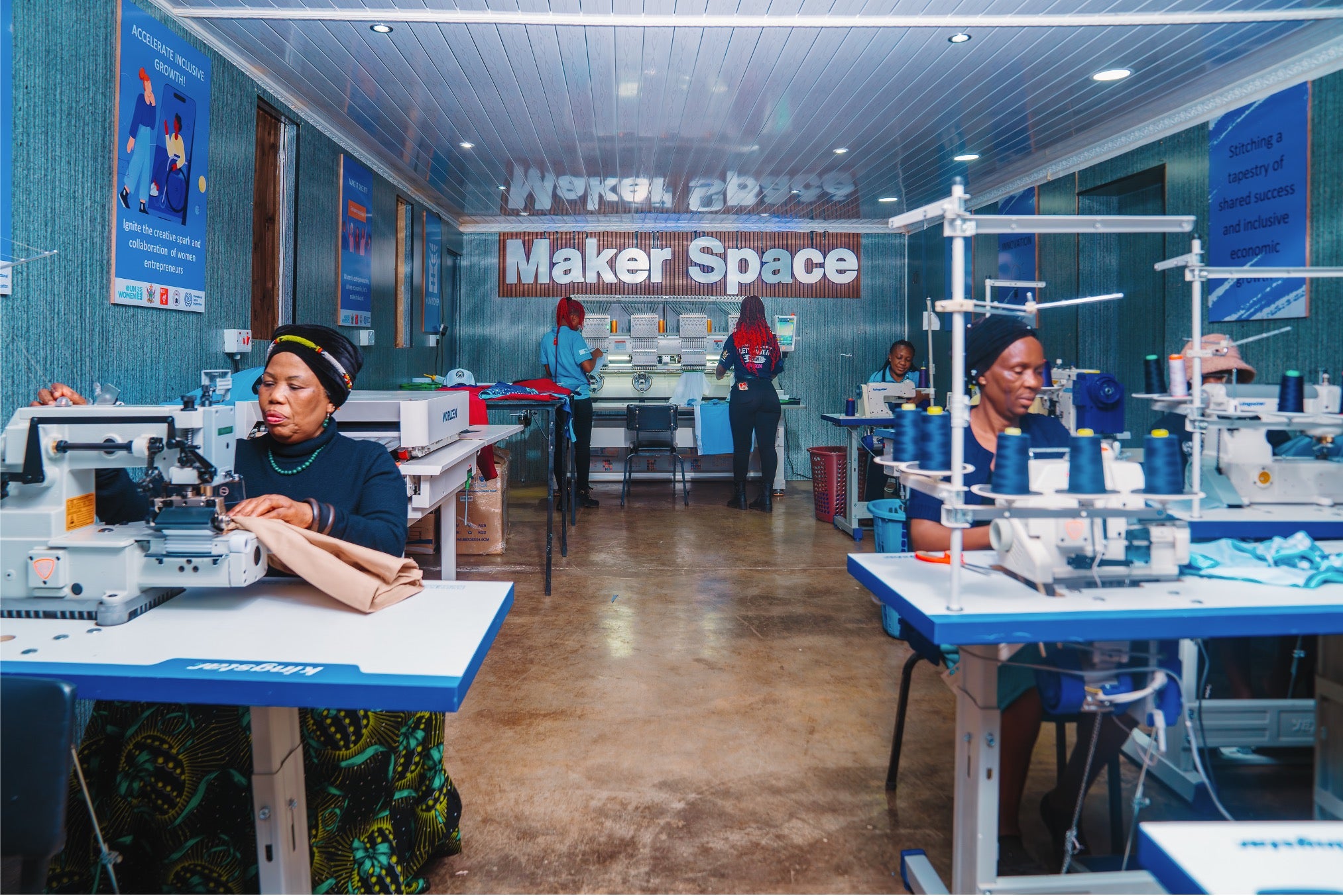 Photo Credit UN Women: Women from the Bulawayo SME Centre utilizing specialized equipment at the Maker Space Innovation Hub