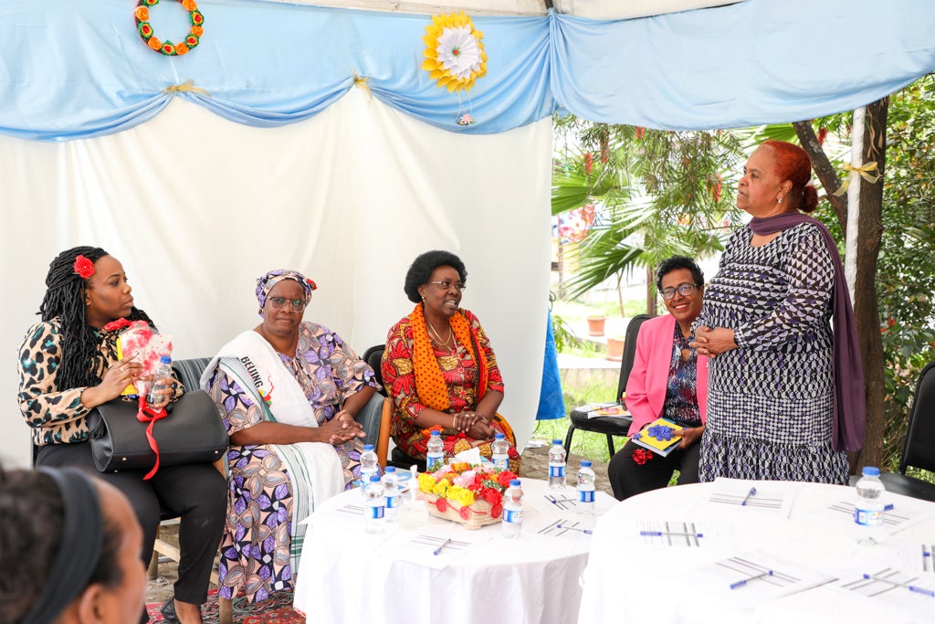 Photo: Maria Munir (standing), Executive Director of AWSAD, and Head of the Ethiopian Network of Women’s Shelters, during a recent visit by Ms. Nyaradzayi Gumbonzvanda, Deputy Executive Director of UN Women. Photo: UN Women/James Ochweri