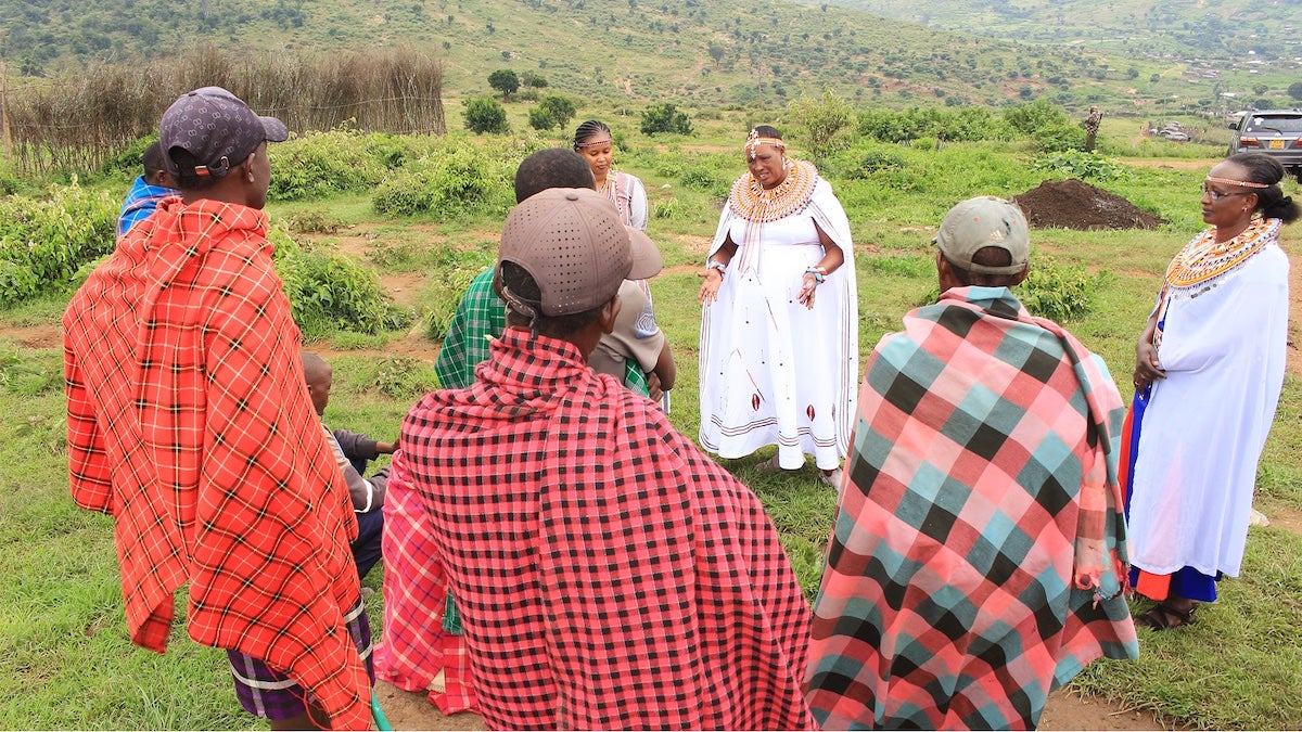 Hon. Rebecca Lolosoli (center, in white) engaging with Samburu leaders and community elders. Photo:UN Women/Kelvin Cheruiyot