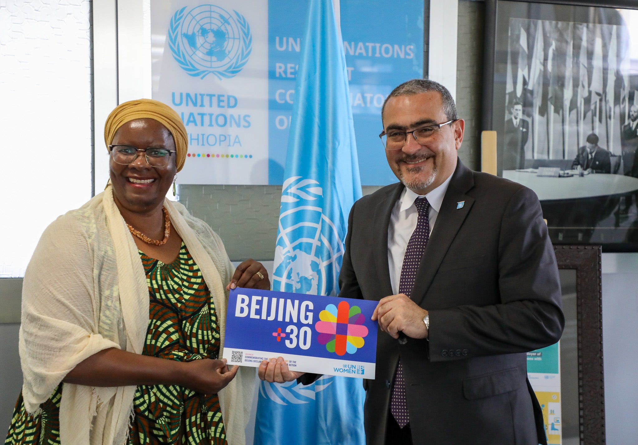 Bilateral Meeting between UNRC, Dr. Ramiz Alakbarov, the UN Resident and Humanitarian Coordinator in Ethiopia, and Ms. Nyaradzayi Gumbonzvanda, Deputy Executive Director of UN Women. Photo: UN Women/James Ochweri 