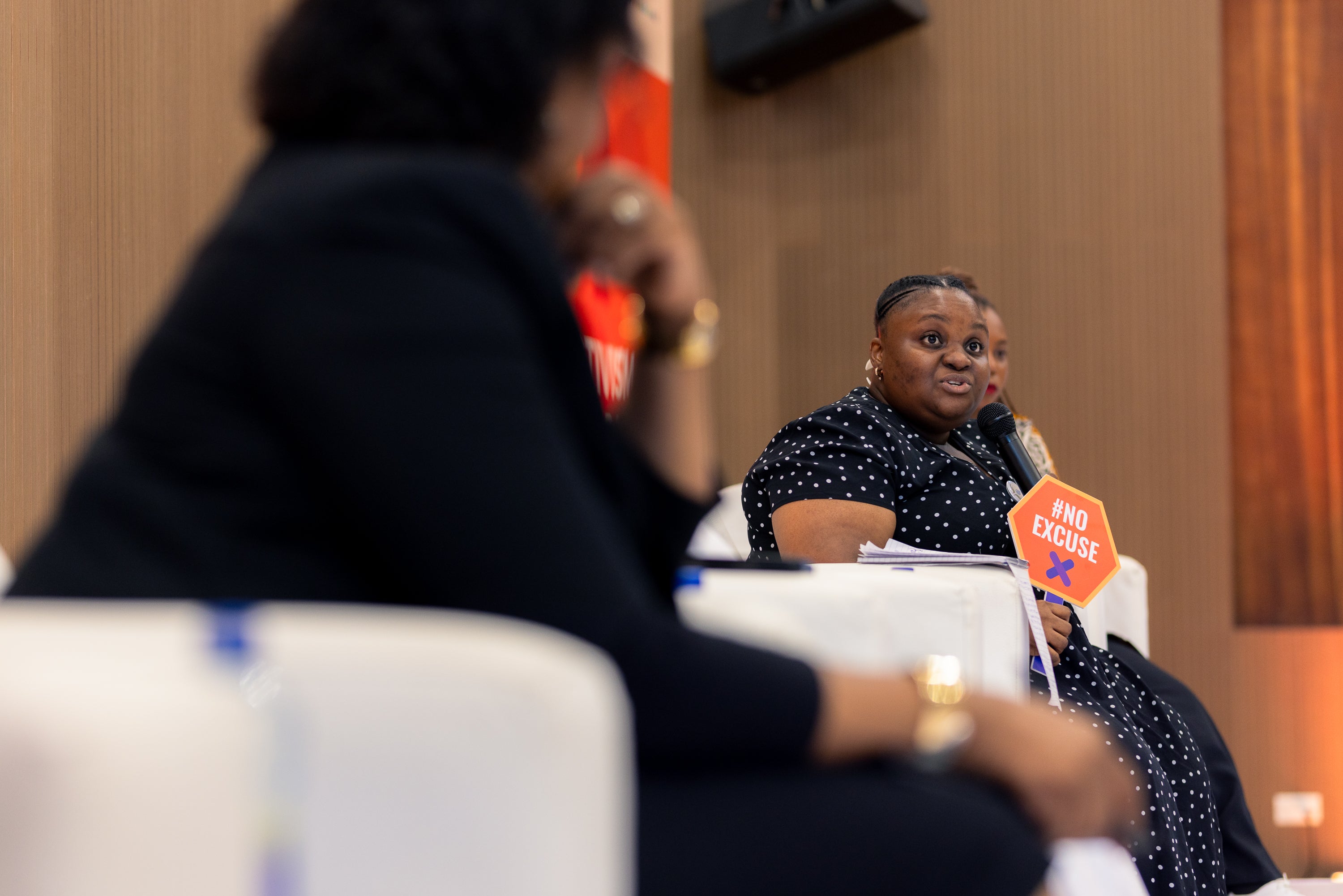 Ms. Florah Ndaba, Head of Programme Activism and Movement Building at the Tanzania Gender Networking Programme, shares insights on feminist movement building to end violence against women and girls during the event's panel discussion.