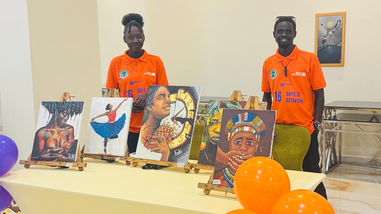 Artists from Juba University showcased their paintings during the UN joint event for the 16 Days of Activism campaign in Juba.