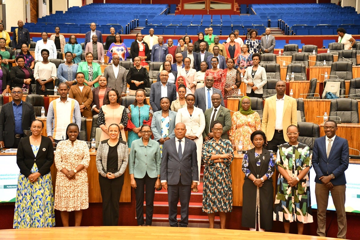 The Rt. Hon., President of the Senate, Kalinda François-Xavier (centre) together with participants on the final day of the training.