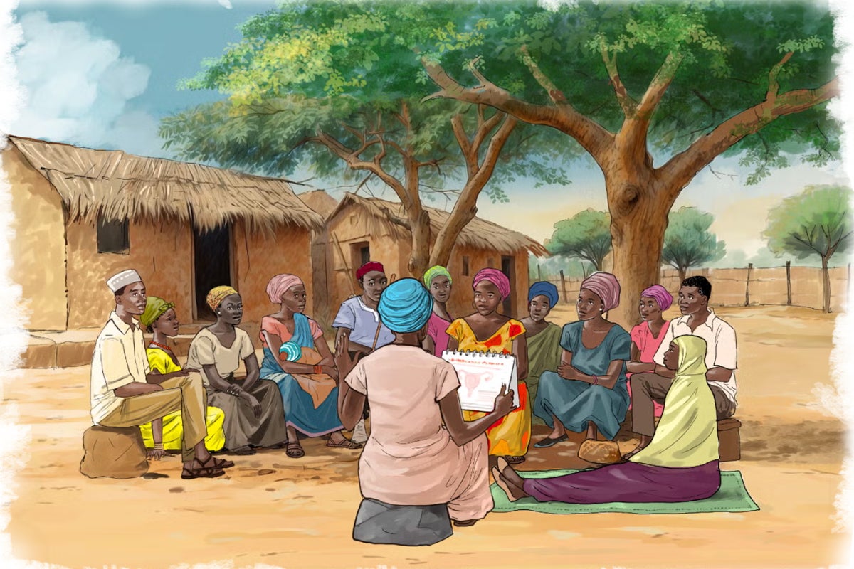 Illustration of a community meeting in Tanzania. 