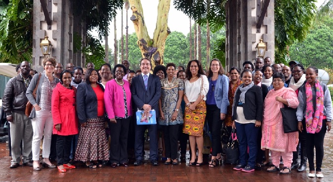 Dr. Yannick Glemarec with staff members of UN Women Photo credit: UN Women/Rose Ogola