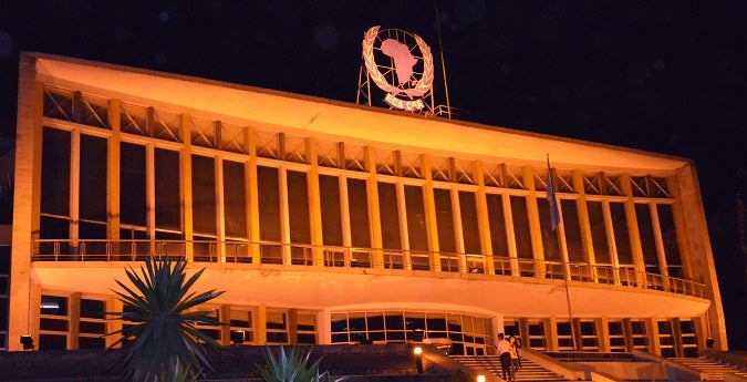 ECA Building light up in orange. Photo credits: Paula Mata / UN Women