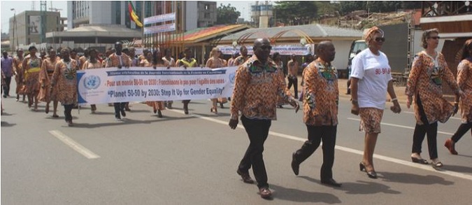 UN Head of agencies at front-line position during march-past on International Women’s Day in Cameroon Photo credits: J Fajong/UN Women