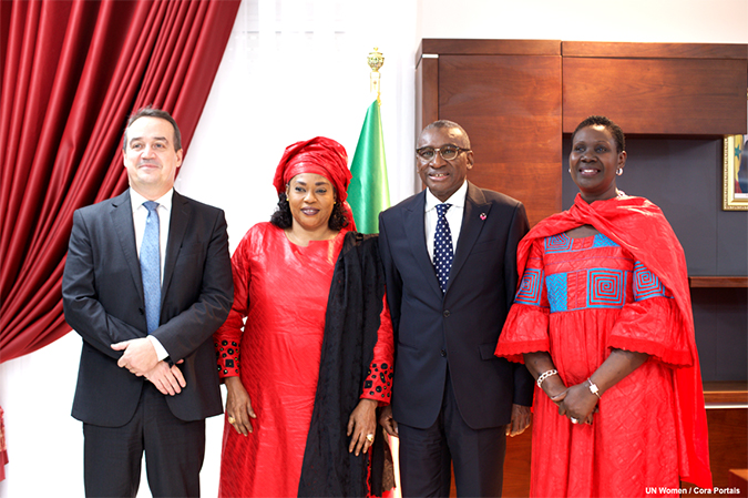 Left to right : Mr. Yannick Glamerec, Assistant Secretary-General of the United Nations and Deputy Executive Director of UN Women ; Mme Ndeye Sali Diop Dieng, Minister of Woman, Family and Gender ; Mr. Sidiki Kab, Minister of Foreign Affairs ; Mrs Diana Louise Ofwana, Regional Director UN Women West and Central Africa – Photo : UNWOMEN/Cora Portais