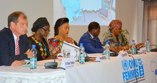 De gauche à droite : Mr. Thomas Terstegen, Mme Awa Ndiaye Seck, Mme Chantal Safou et Mme Thérèse Olenga. Photo - ONU Femmes RDC
