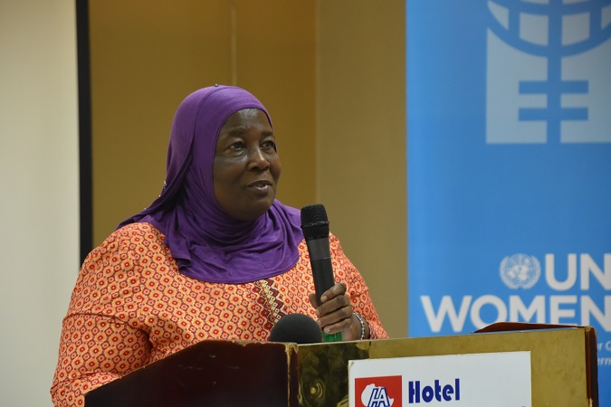 Minister of Gender, Labour and Social Development, Hon. Janat Mukwaya is delivering her speech launching the Gender and Equity Budgeting Reference Tools on 25th January 2018 in Kampala.  Photo: UN Women/ Aidah Nanyonjo 