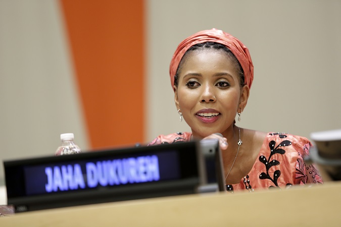 Jaha during the screening of Jaha's Promise in New York, June 2017. Photo: UN Women/ Ryan Brown