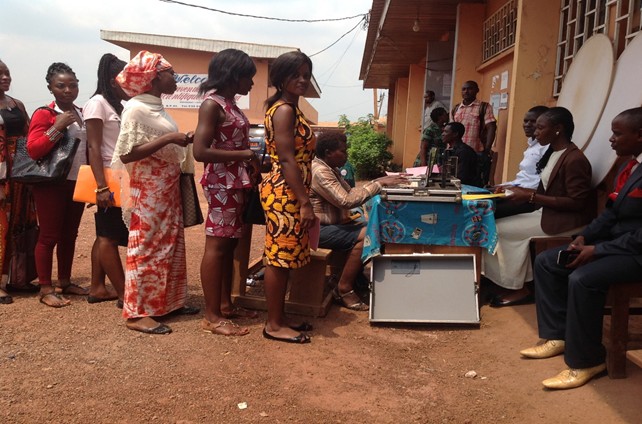 Students of the Bertoua Teacher’s Training College doing biometric registration. Photo credits: Alice Tatah, UN Women Cameroon.