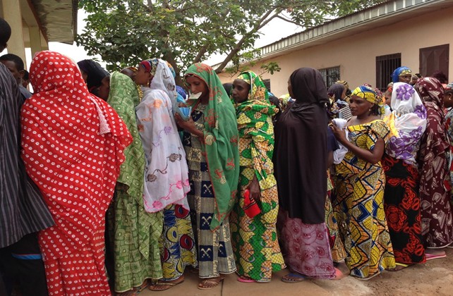 Women queue in the Manjou council premises to get registered for up-coming elections. Photo credits: Alice Tatah, UN Women Cameroon