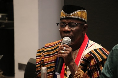Chief Zanzan Karwor, Chairman of the National Council of Chiefs & Elders of Liberia (NTCCEL)  gives is remarks during the meeting. Photo: UN Women/ Faith Bwibo