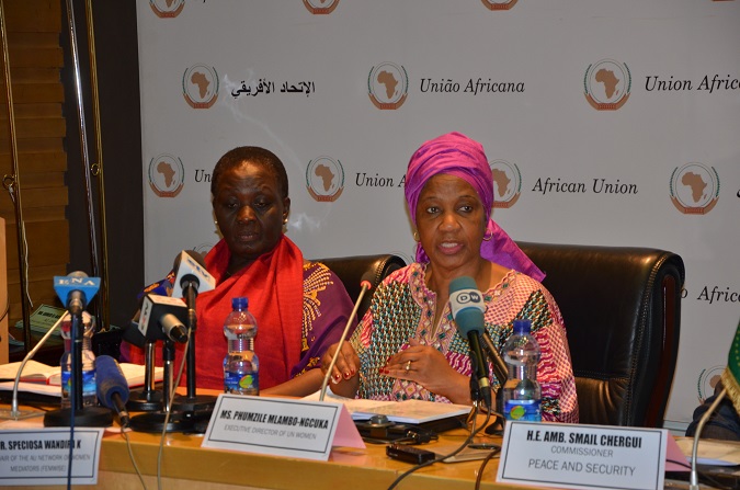 Phumzile Mlambo-Ngcuka, Executive Director of  UN Women and  Co-Chair of the AU Network of Women Mediators (FemWise) Dr. Speciosa Wandira Kazibwe during the mission. Photo: UN Women Ethiopia