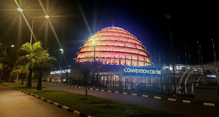 The iconic Kigali Convention Centre was lit in Orange during the 16 Days of Activism as a symbol to #SayNo! to Violence Against Women and Girls. Photo: UN Women/ Tumaini Ochieng