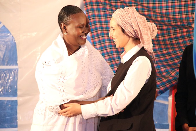 Nawal is congratulated for her innovation by UN Women Regional director for West and Central Africa, Diana Ofwona. Photo: UN Women/ Faith Bwibo