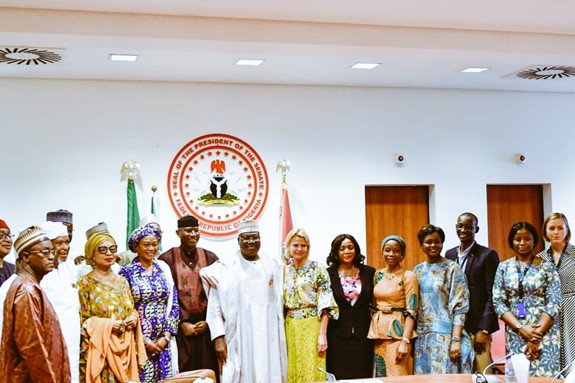 UN Women Deputy Executive Director Åsa Regnér, UN Women Nigeria Country Rep, Comfort Lamptey and UN Women Regional Director for West & Central Africa, Oulimata Sarr with Dr. Ahmed Lawan, The President of the Nigerian Senate and his delegation . 