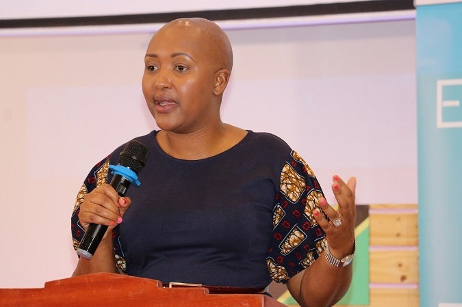 Mucha Mlingo, Board Advisor OWIT Nairobi gives her remarks at the E-Power Forum recently held in Nairobi. Photo: UN Women/ Faith Bwibo