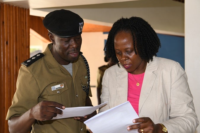 Francis Ogweng and UN Women EVAW Programme Specialist Beatrice Mulindwa at the Positive Masculinity Dialogue in March 2020 . Photo: UN Women/ Eva Sibanda