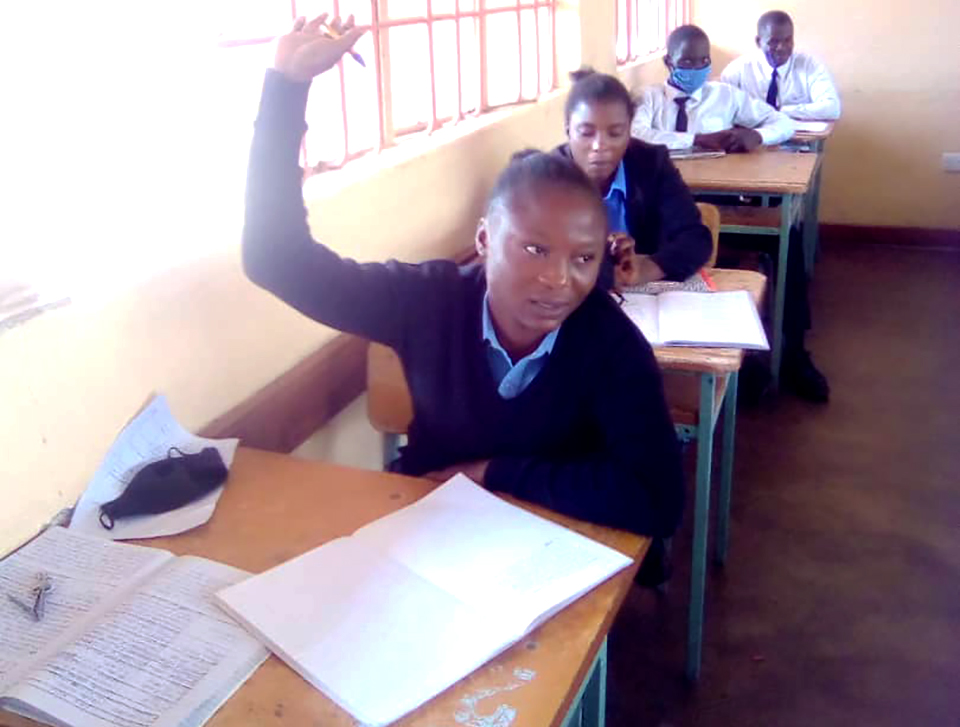 Violet Namwaba in her grade 12 examination class. Photo by Ronald Mugala.