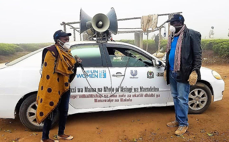 Leading the fight against gender-based violence, Ms. Stella Nziku raises awareness on why gender-based violence in the work space is not good for business. Photo by UN Women.