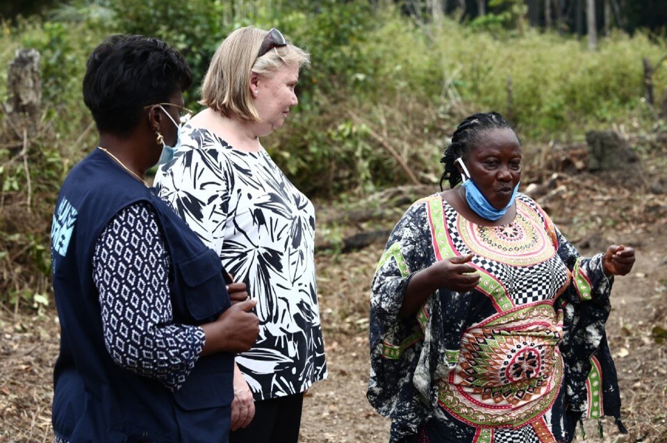 Kebber Monger (right) shares her vision with UN Women Liberia Country Representative, Marie Goreth Nizigama and Her Excellency, the Ambassador of Sweden, Ingrid Wetterqvist.