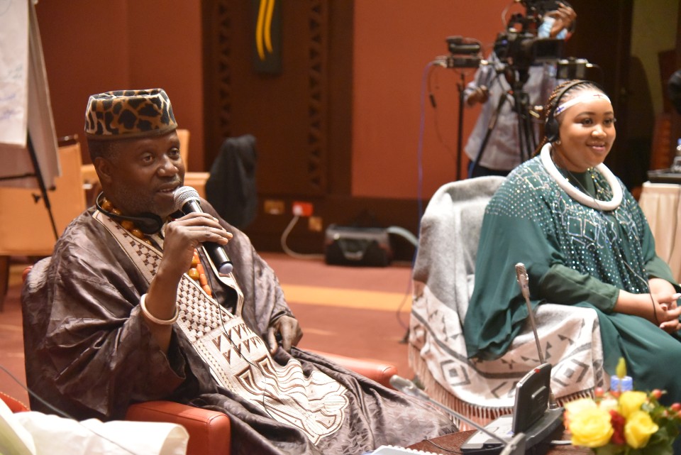 A wealth of wisdom was shared by traditional leaders during the meeting. King Mfumu Difima Ntinu, Kongo Kingdom of DRC, Deputy General Convenor of COTLA and Queen Martha Sekhotali Mabena, South Africa.  Photo: UN Women_Aijamal Duishebaeva