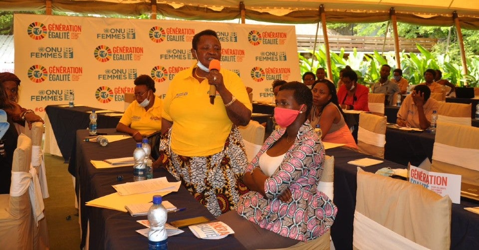 A woman testifying to the role played by women's associations in Burundi in restoring peace. Photo Odette Kwizera/ UN Women Burundi