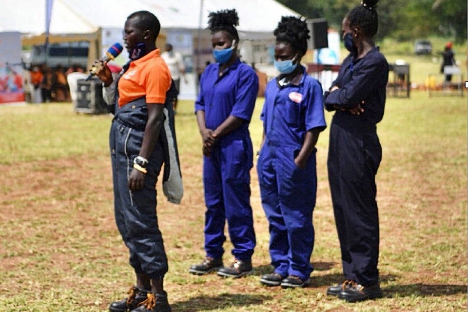 Nancy Achan gave an inspirational testimony, as a beneficiary of FAWE Uganda Second Chance Education (SCE). She is now a trained mechanic, a vocation typically reserved for boys in Uganda society. Photo: UN Women Uganda/ Eva Sibanda