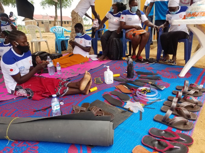 Shoe making project by women beneficiaries at Bidbidi settlement camp in Yumbe