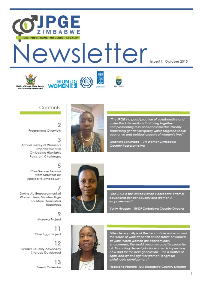 Zimbabwe Joint Programme for Gender Equality (JPGE) Newsletter - October 2015