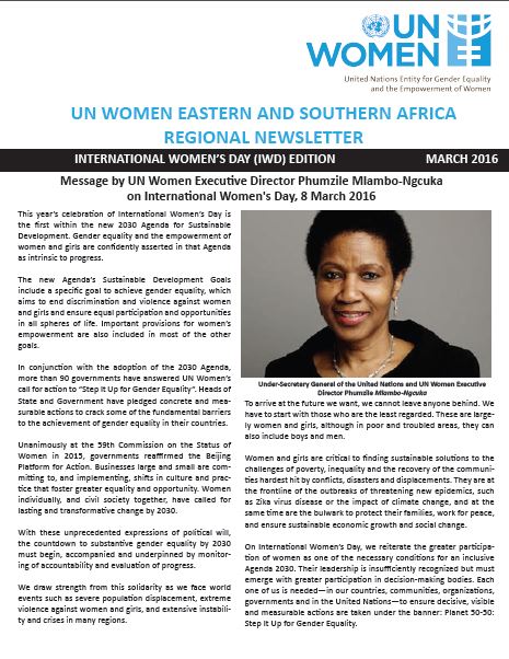 UN Women Eastern and Southern Africa Regional newsletter of March 2016