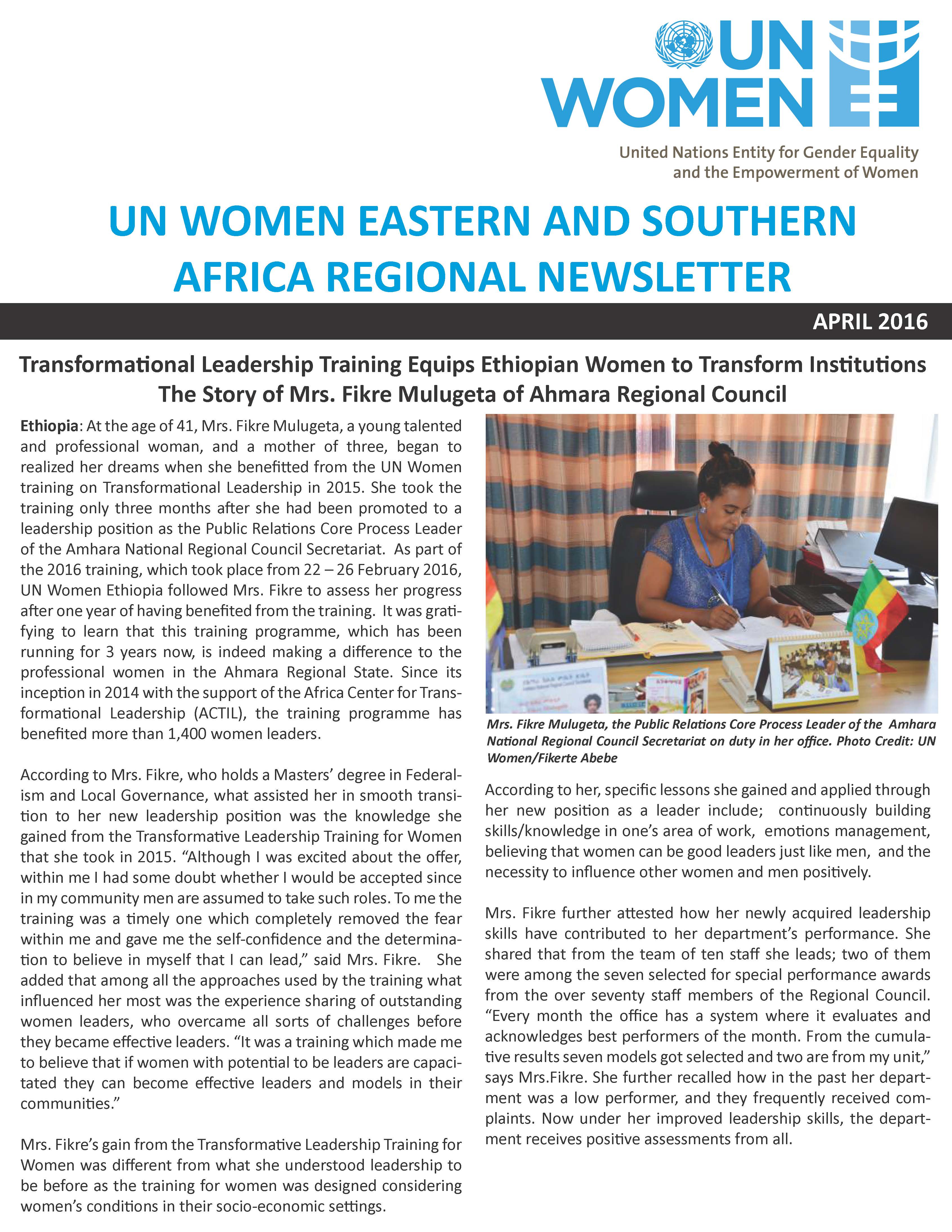 UN Women ESAR April newsletter