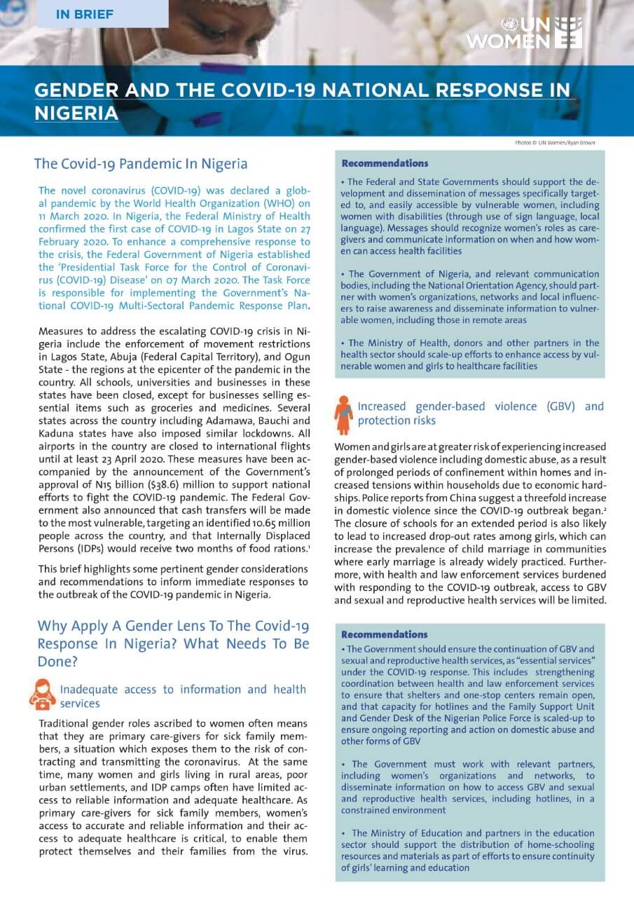 Gender and the COVID-19 national response in Nigeria