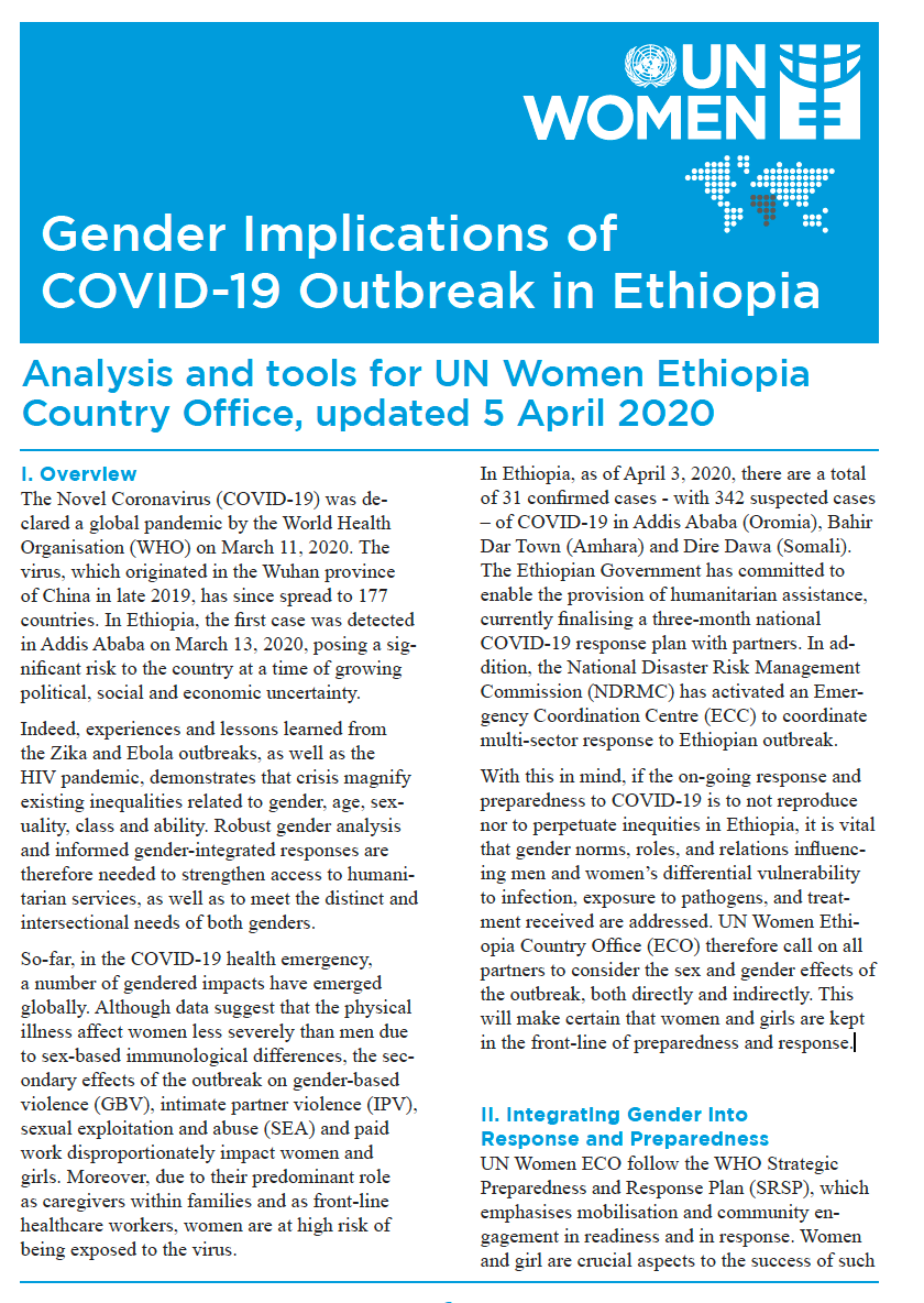 Gender Implications of COVID-19 Outbreak in Ethiopia | UN Women – Africa