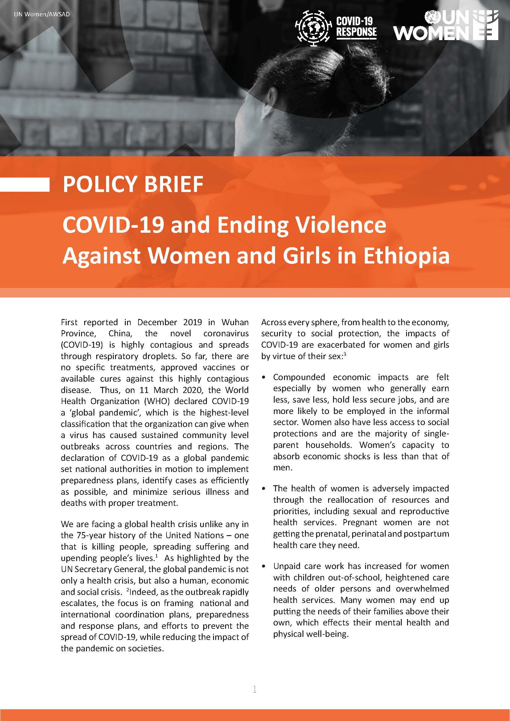 POLICY BRIEF: COVID-19 and Ending Violence Against Women and Girls in Ethiopia