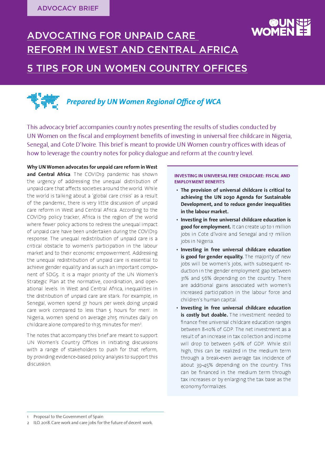 UN Women_Advocacy Note for Childcare provision in WCA