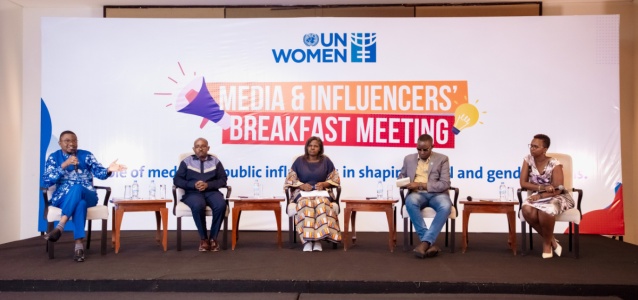 Panelists during a discussion on the role of media and public influencers in promoting positive social norms. 